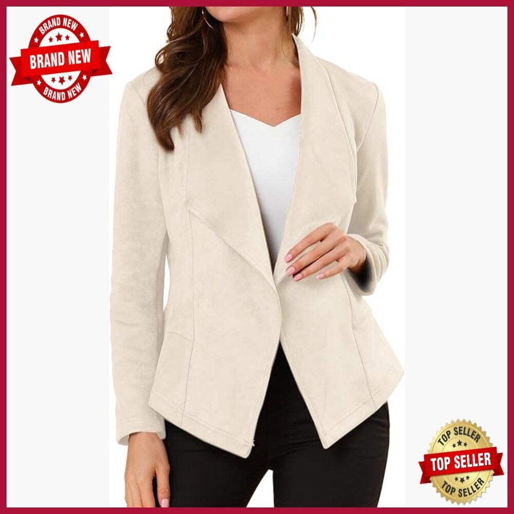 Faux Suede Blazer Cardigan Open Front Draped Lapel Trendy Outerwear